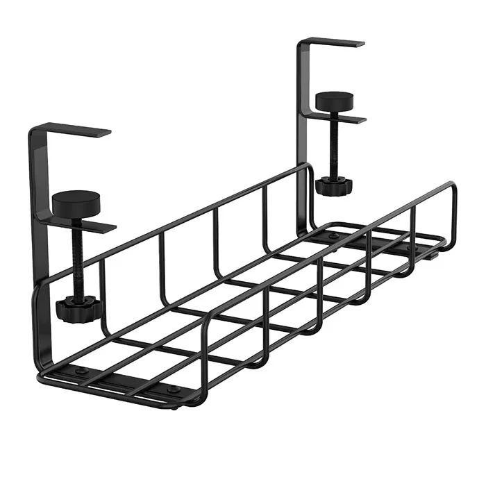Black Metal Wire 2 Pack No Drill Desk Cable Organizer, Metal Cable Management Tray, Wire Cable Organizer Basket