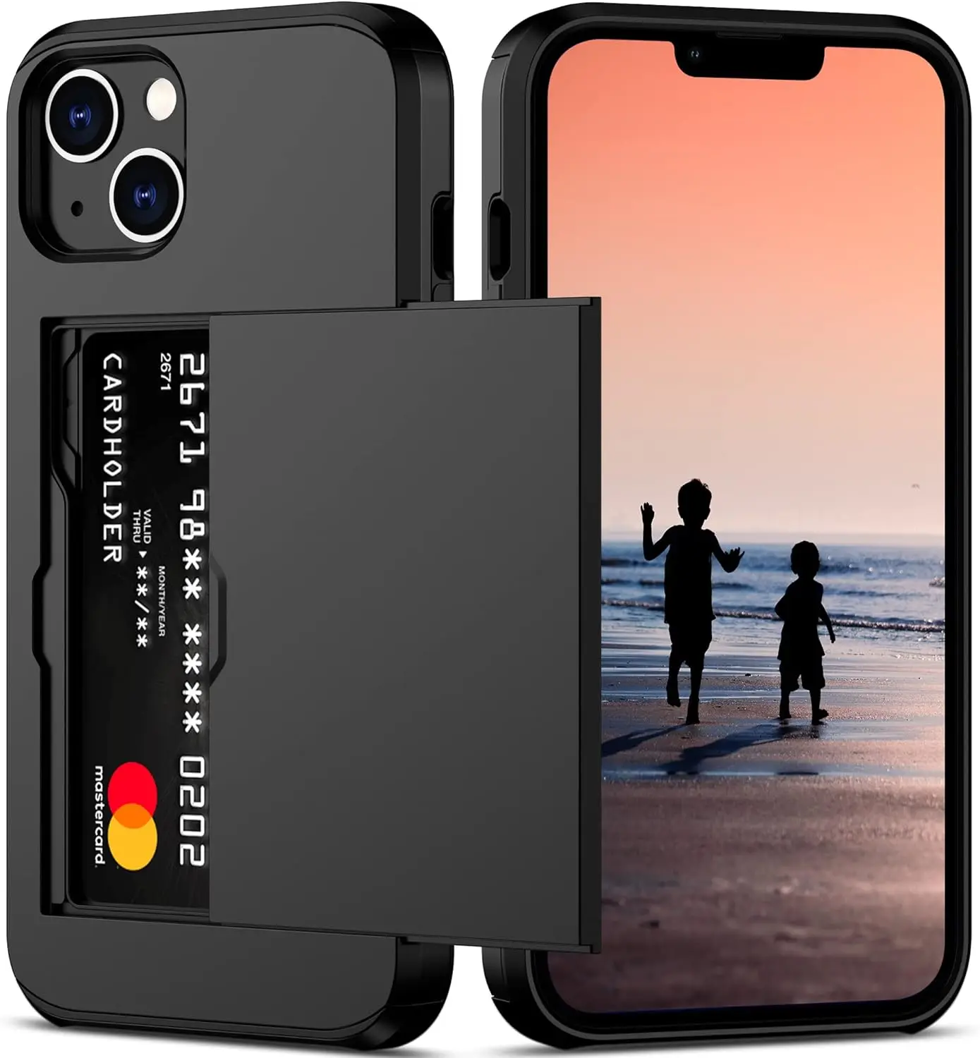 Laudtec for iPhone 16 Pro Case with Card Holder Heavy Duty Protective Dual Layer Shockproof Card Slot Hidden Slim Wallet Case