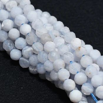 Natural Blue Lace Agate Faceted Round Beads 2mm/3mm For Jewelry Making