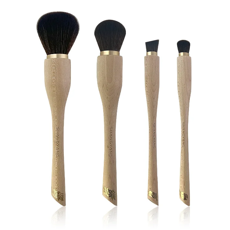 Custom logo Private Label 4Pcs Bamboo Makeup Brushes Natural Hair Eco Friendly make up brush set bamboo