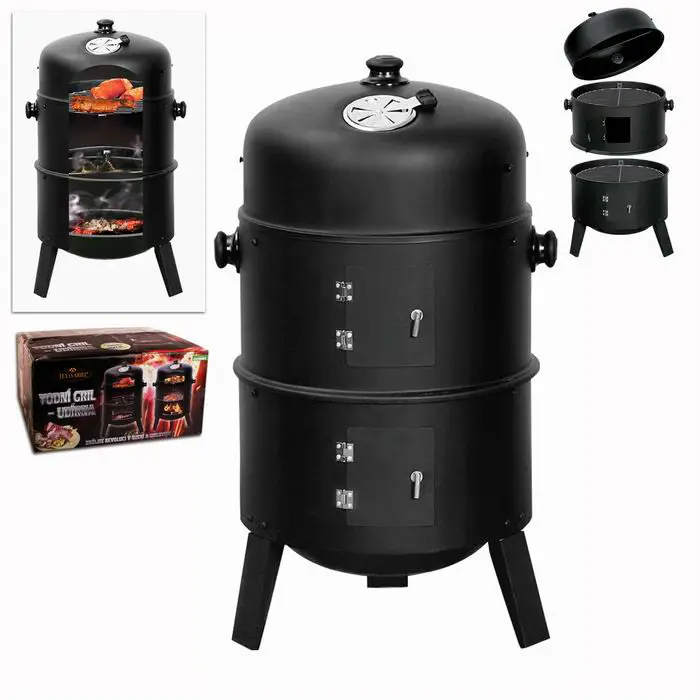 2024 Popular 3 in 1 Powder Coated Vertical Charcoal Smoker BBQ Grills for Cooking Patio