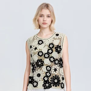 Fashion Spring Summer New Versatile French Design Casual Acrylic Round Neck Knitted Vest Top