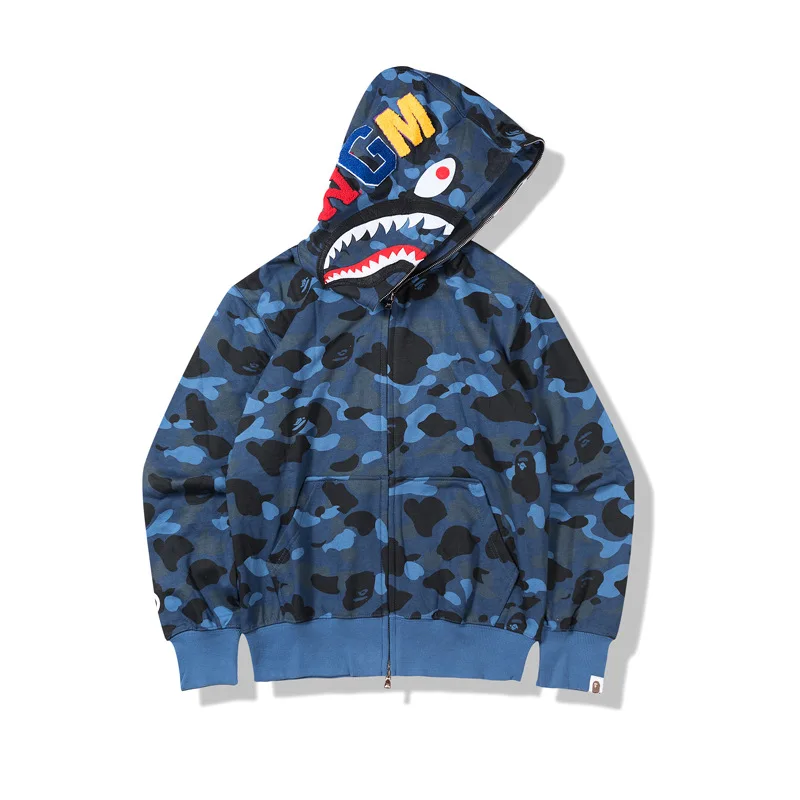 100% Cotton Original Edition Bathing Ape Shark Camo Zip Up Streetwear ...