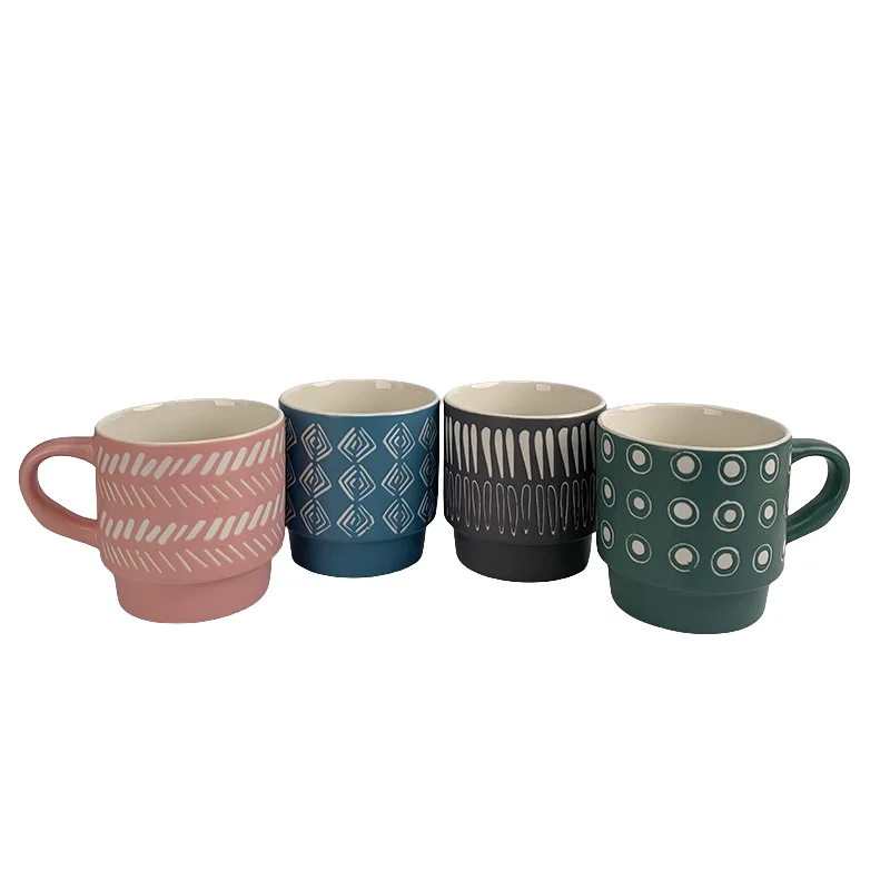 Modern Geometry Applique Ceramic Coffee Mug Custom Tea Mugs With Logo 1