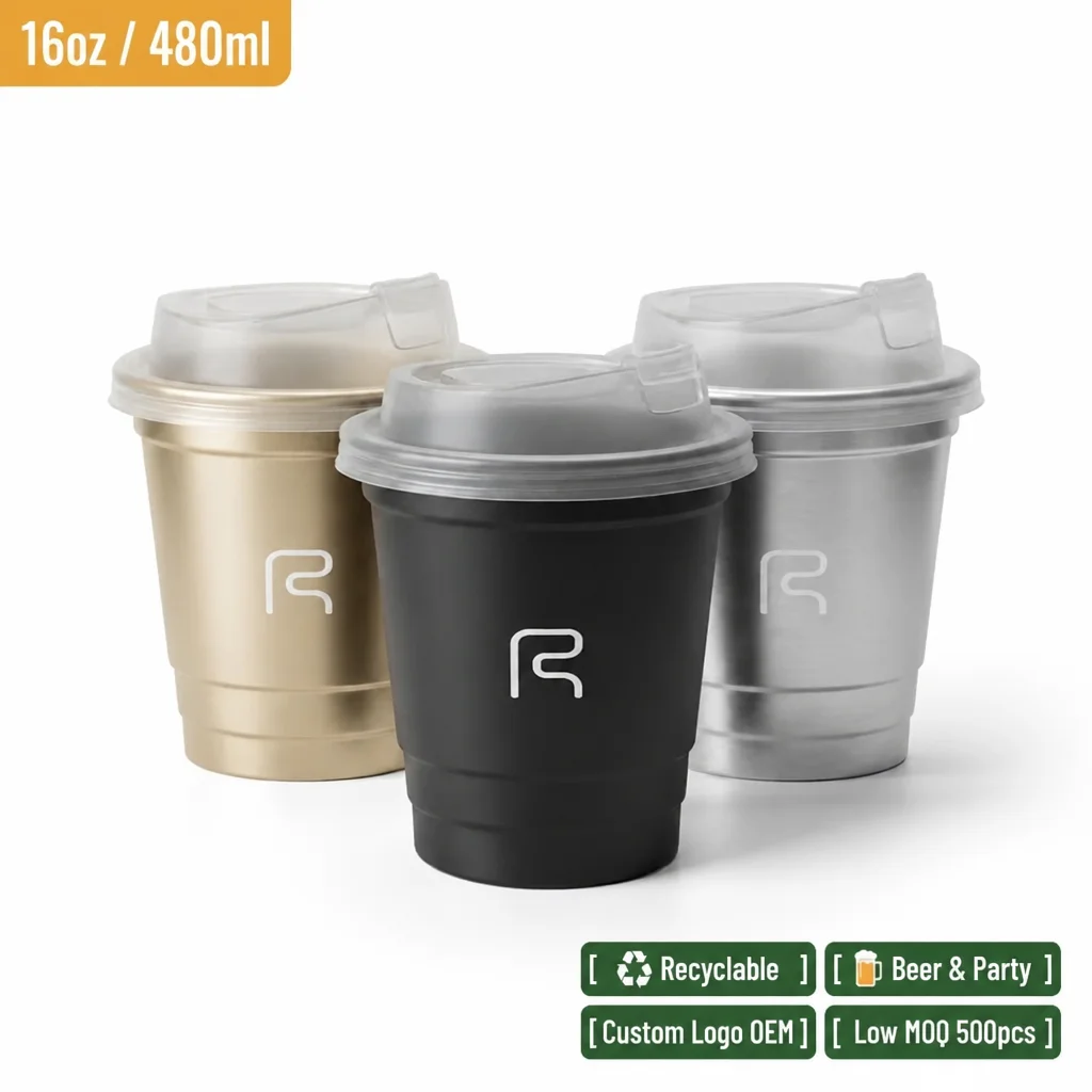 Custom Logo 9oz 16oz 20oz Disposable Aluminum Cup Recyclable Reusable Beer Cold Drink Cup for Campin