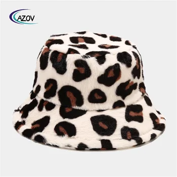 Winter New Casual All-Matching Leopard Print With Velvet Thick Windproof Bucket Hat High-Profile Figure Warm Bucket Hat