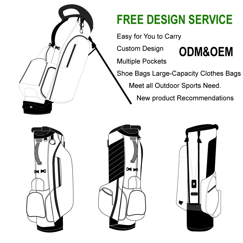 Custom Logo 5 Full Dividers Classic Gray Polyester Golf Stand Bag With