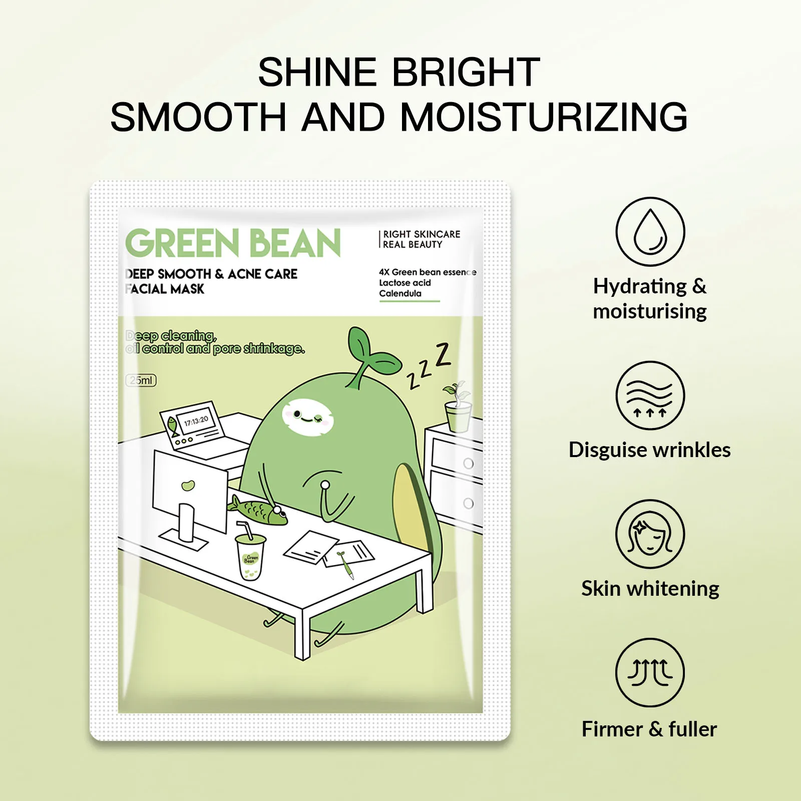 Halal Cosmetic Mung Bean Deep Smooth Acne Facial Mask Oll Control and Pore Shrinkage Acne Care Face Mask