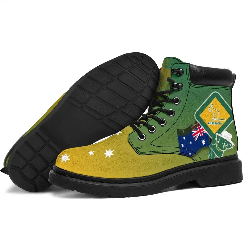 Aus Flag and Coat of Arms Boots Kangaroo and Walking Style Boots Custom Shoes with Sublimation Technology Leather High Top Shoes