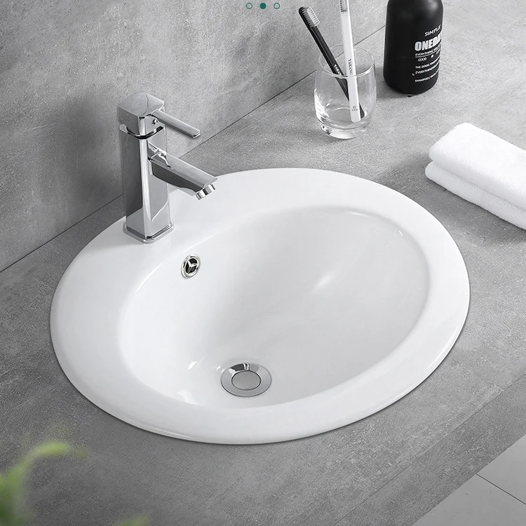 Semi-Recess Oval Ceramic Above Counter Washing Basin Top Cabinet Vanity Wash Basin Sink For Bathroom