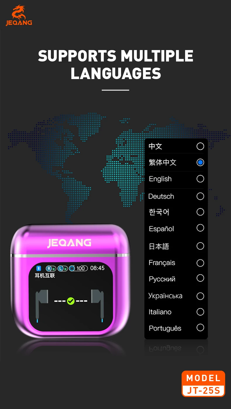 Jeqang-25S TWS LED Digital Display In-Ear for BT Earphones with ENC ANC Waterproof Function and Large Screen Display