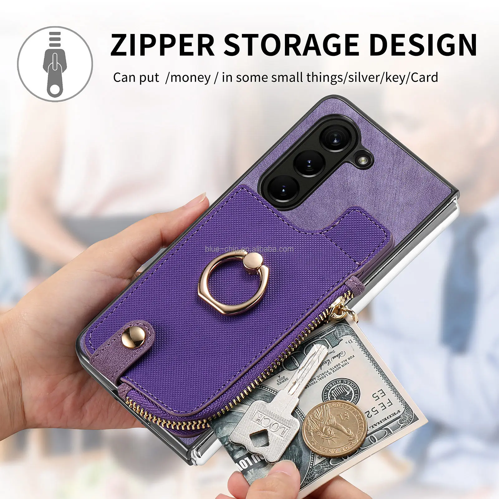 Wholesale Leather Keychain Wallet Pu Stand Cell Phone Case With