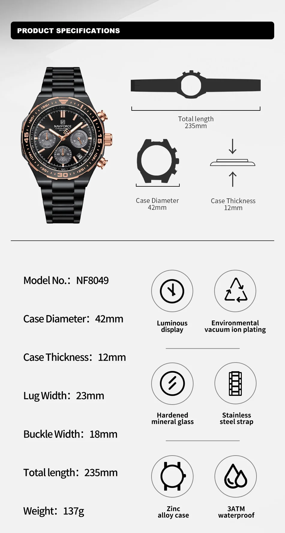 NAVIFORCE 8049 Men's Watches - Luxury Quartz Chronograph
