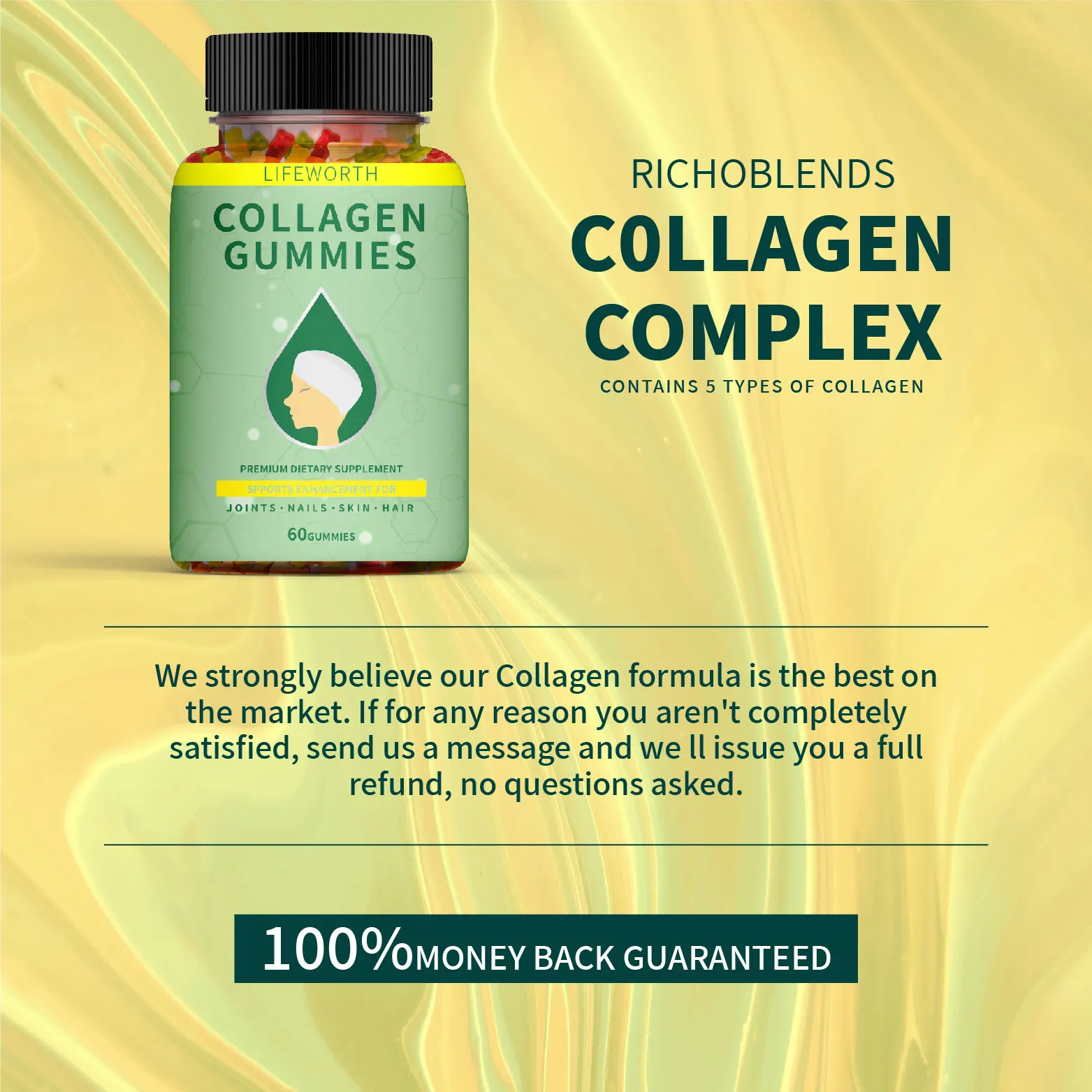 
 Коллагеновые добавки Lifeworth для ухода за кожей с полным спектром, конопляные жевательные трубки  