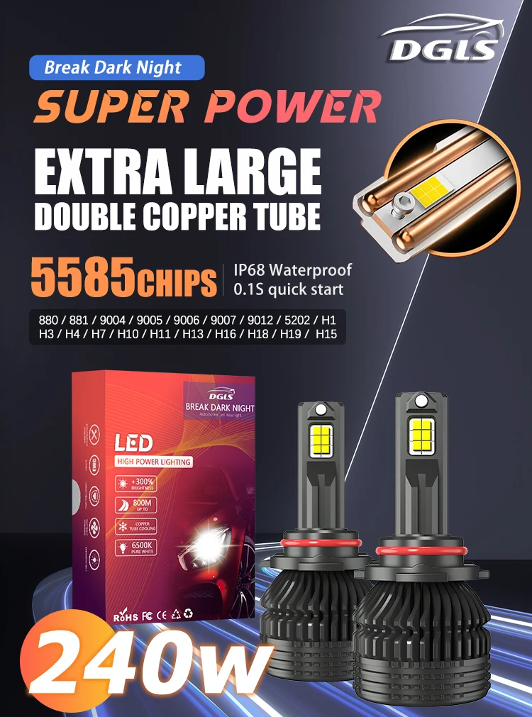 Dgls 240w 30000lm L12 Highest Power H4 H11 9005 9006 Led Headlights