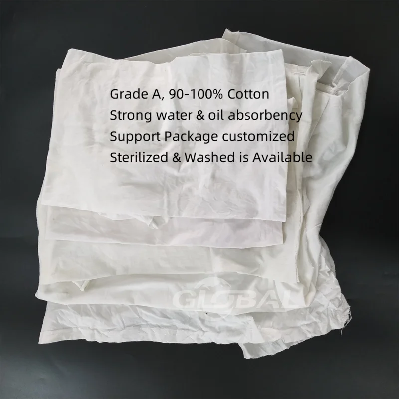 White Cotton T-Shirt Rags for Marine Cleaning - Durable Wiping