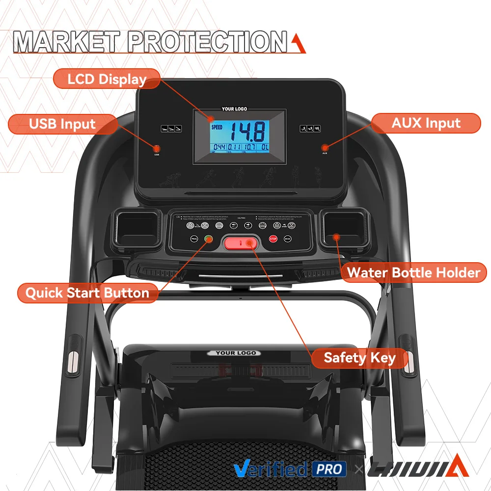 Lijiujia Electric Exercise Running Machine Large LED Display Can Bear 150KG Weight Functions Treadmill with USB Massager MP3