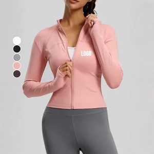 Wholesale Custom Women's Slim-Fit Full Zip Yoga Jacket Breathable Anti-Ultraviolet Long Sleeve Sports Jacket With Thumb Holes