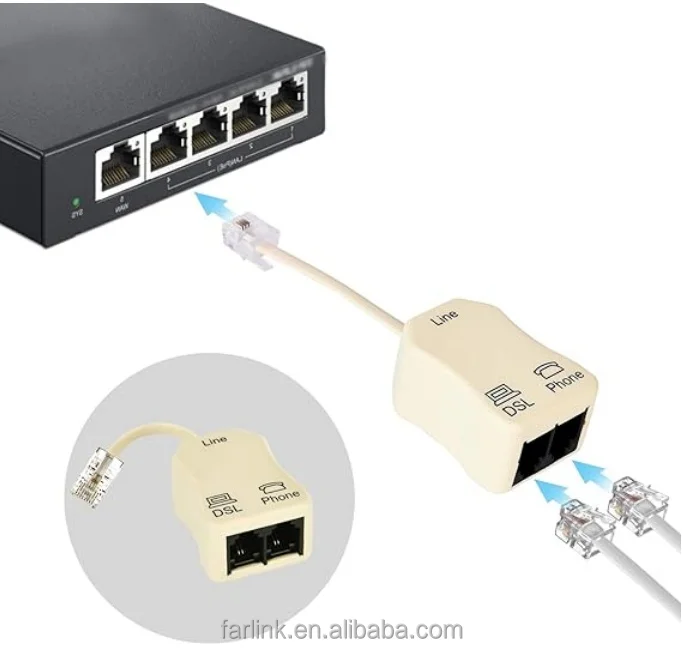 Telephone Line Splitter Rj11 Adsl Splitter 6p2c Male To 2 Females Phone ...