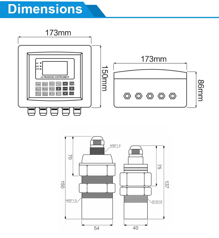 Digital Ultrasonic Water Level Sensor Rs485 Output Split Ultrasonic ...
