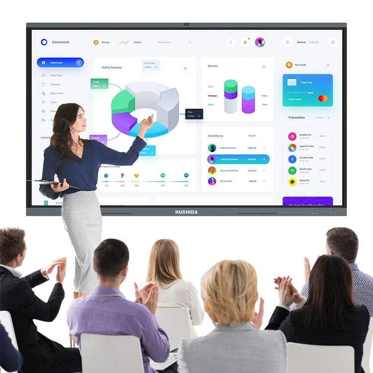 HUSHIDA 55 Inch Dual System White Board Interactive Flat Panel Smart Board for School Infrared 10 Points Touch Screen Whiteboard
