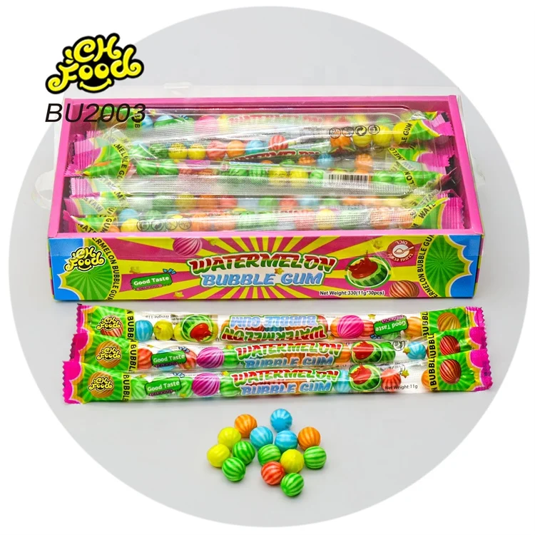 OEM Mix Fruit Flavor Watermelon Bubble Gum Ball Chewing Gum Wholesale Halal Ball Sweets Gum Snack Food for Kids