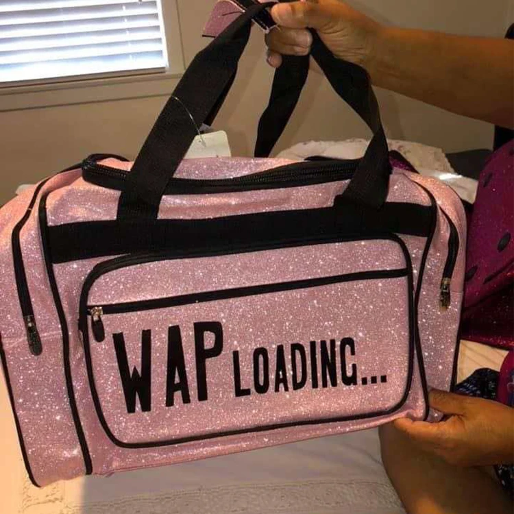 custom Spend a night Overnight bag wap loading  bling bling  pink  Travel tote duffle luggage clear bag glitter dance bag