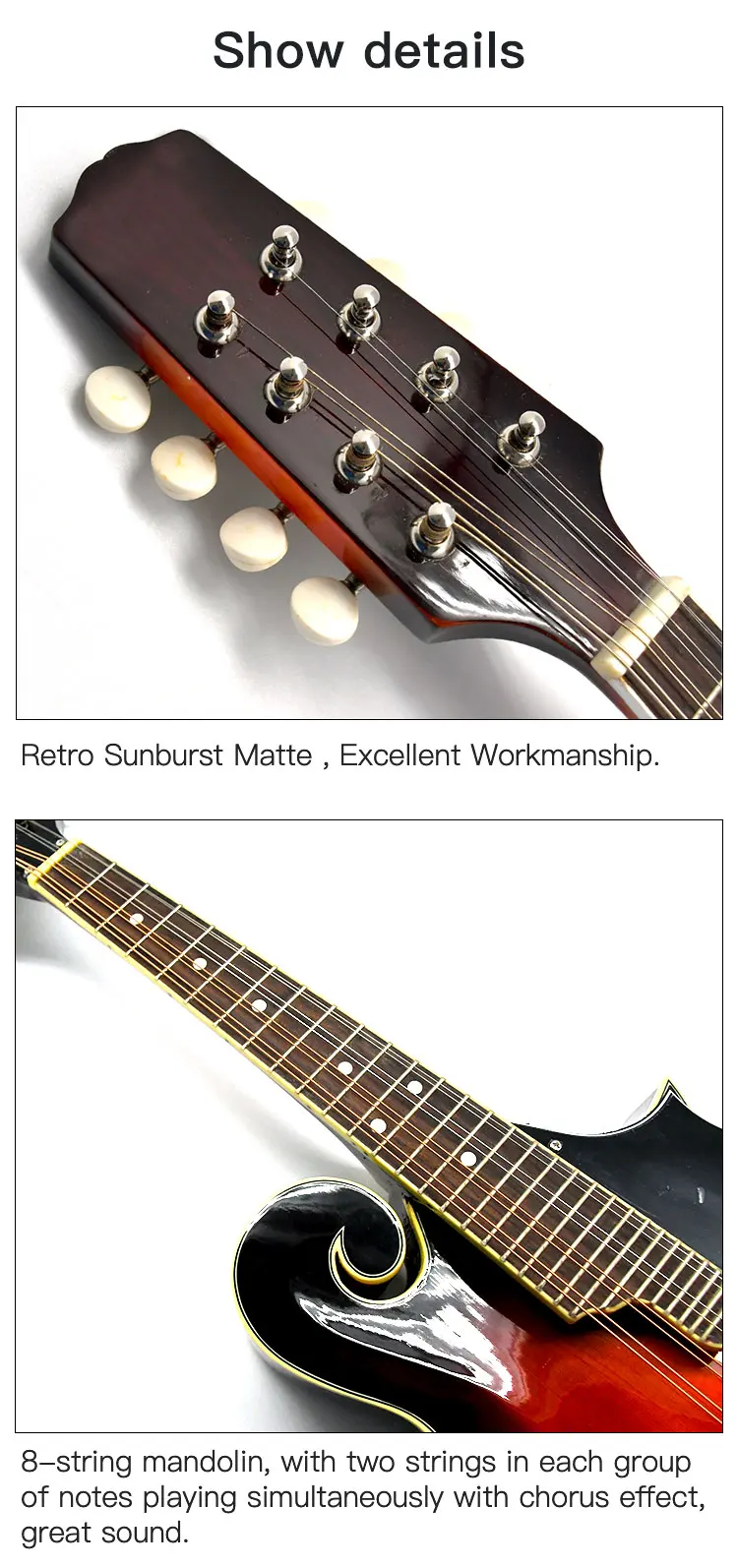 F Style Mandolin Instrument - Sunburst 8 String Acoustic Mandolin for ...