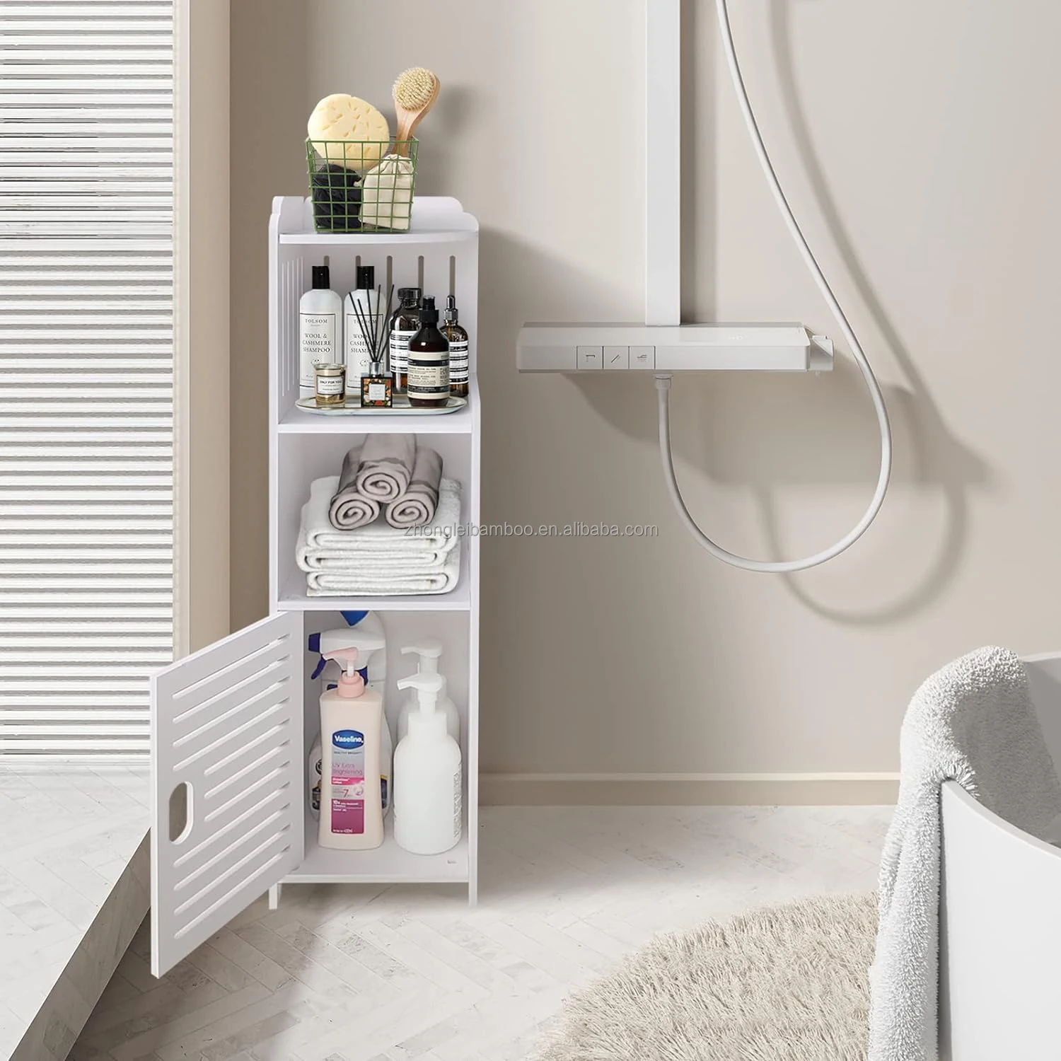 White Bathroom Storage Waterproof Floor Freestanding Narrow