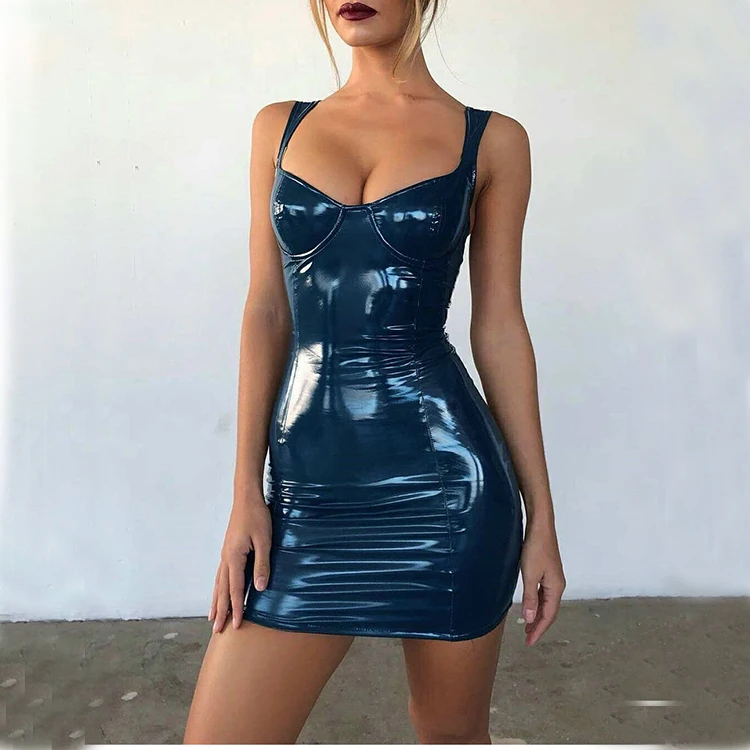 Novas Mulheres Da Moda De Couro De Látex Sem Mangas Vestido Bodycon Pacote  Hip V-neck Vestido De Alça Vestido Sling Peito Envoltório Robe S-xl - Buy  Peito Envoltório Robe Pacote Hip,Mulheres De