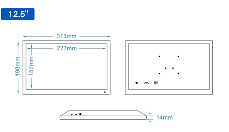 Factory 12.5 Inch Industrial Monitor IPS Full HD Aluminum LCD Display 1920*1080 LED Industrial Screen