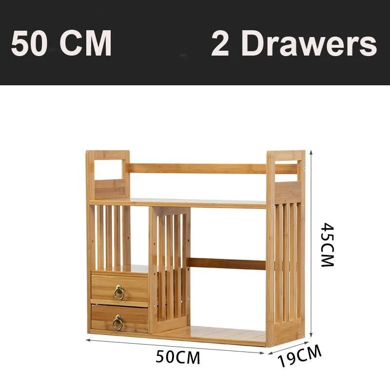 Bamboo Desk Storage Shelf Bookcase with Drawers for Home and Office Desktop Bookshelf