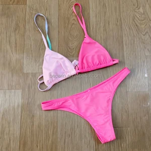 XXL Women's High Waist Two-Piece Bikini Set Sexy Solid Color Two-Color Splicing Swimwear Custom OEM Beachwear Plus Size Low MOQ