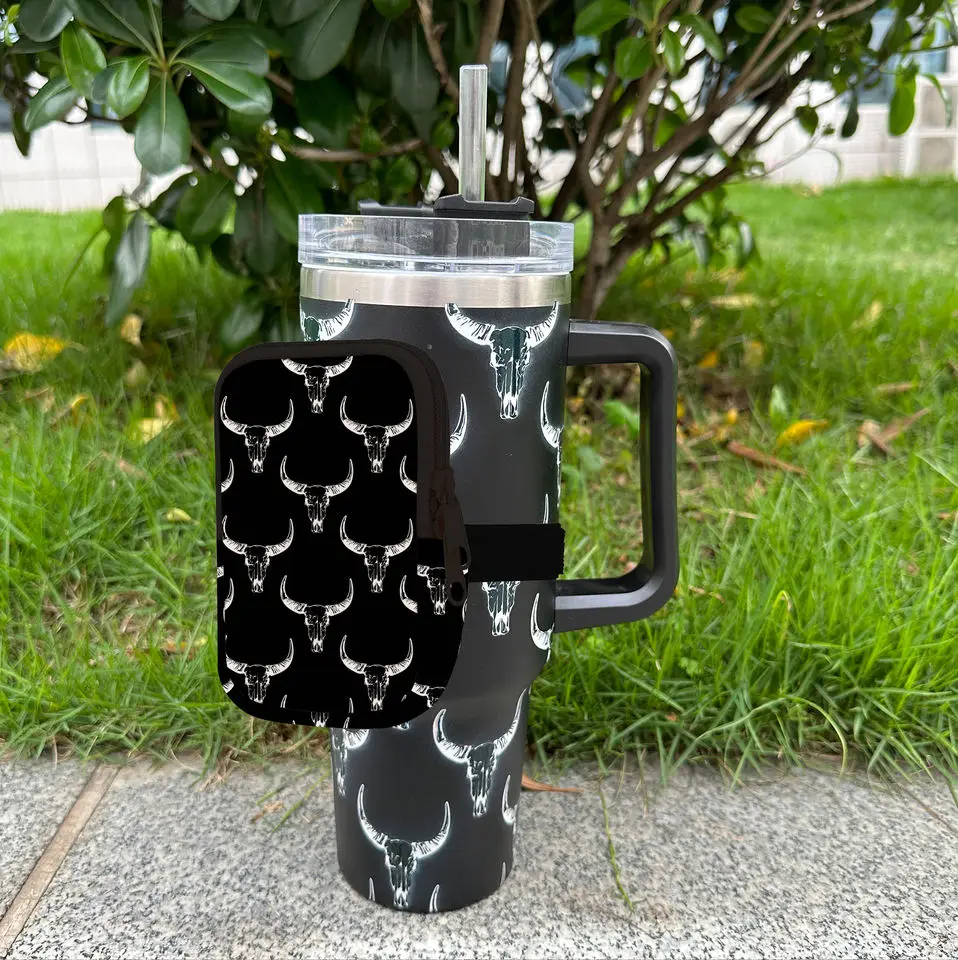 Wholesale Custom Solid Cow Print Western Neoprene Water Bottle Pouch