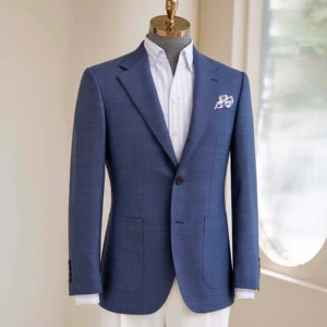 High Quality Blue Men's Bespoke Wedding Single-Breasted Wool Fabric Suit Haute Couture Design V-Neck Collar Plus Size Blazers