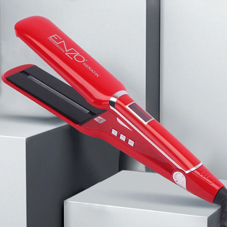 ENZO Good Quality Red Stretcher Custom Women Led Display Flat Plate Wide Plate Hair Straightener