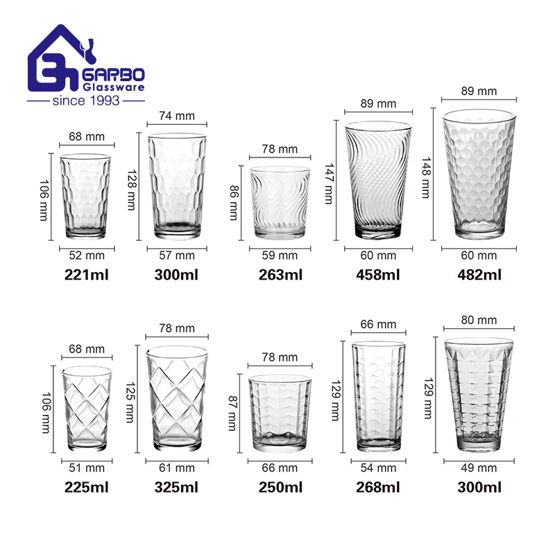 12 oz Cut Drinking Water Glass With Horizontal Stripes Design Custom Glass  Juice Cups Juice Cups Hot Sale Tumbler