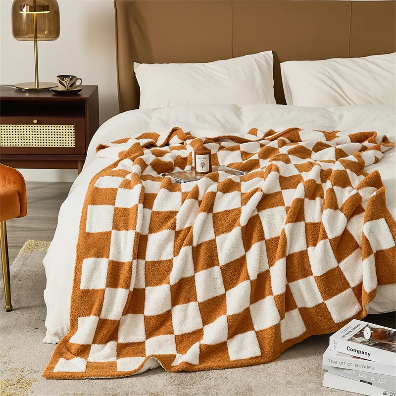 High quality Hot-selling YIRUIO Super Fluffy Microfiber  28*40" Knitted Baby Checkerboard  Blanket for toddler manufacture