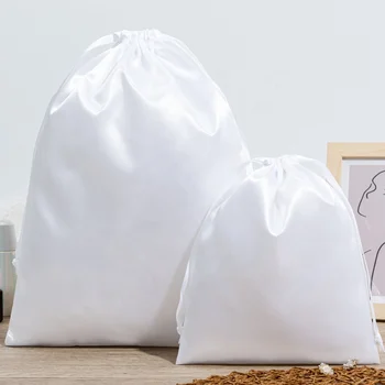 Custom Printed Eco-Friendly Flexography White Satin Pouch-Big Hair Textile Packaging for  Gift Promotion Silk Drawstring