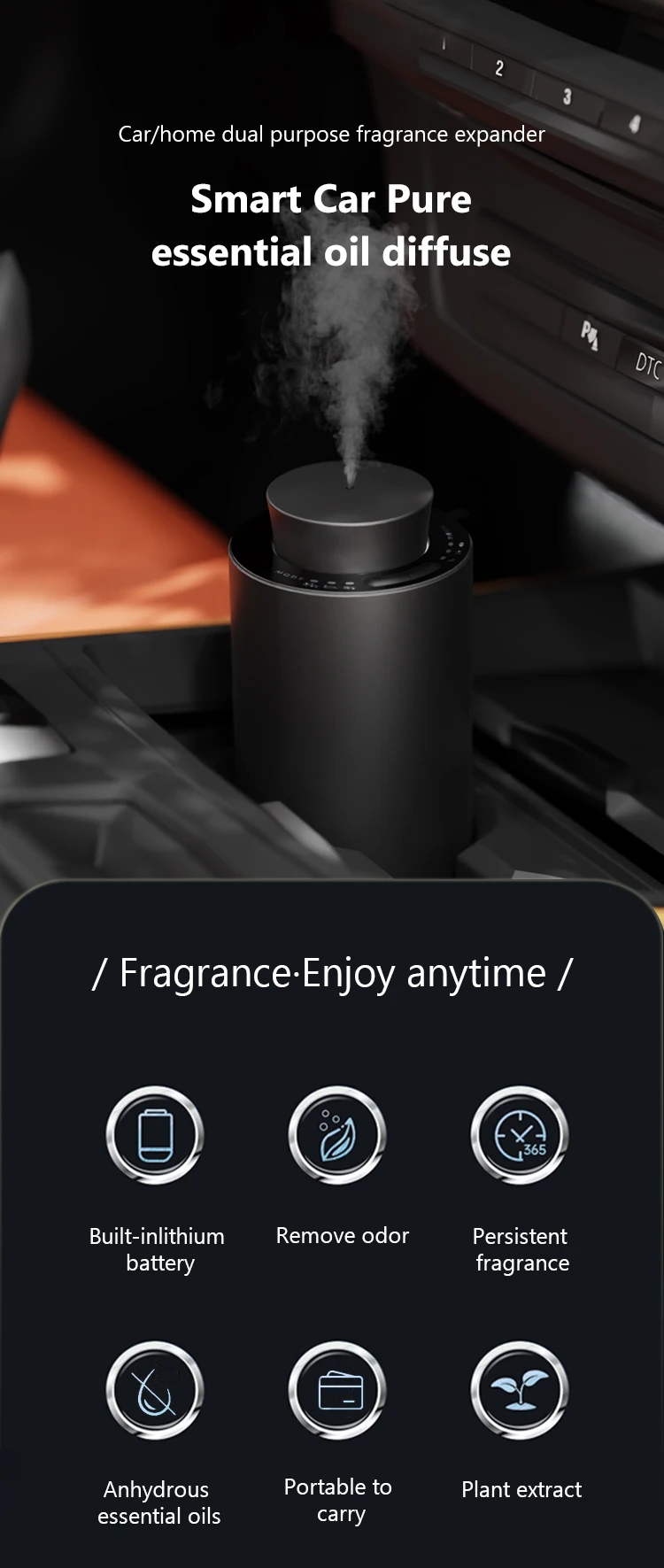 Aluminium Alloy Waterless Car USB Aroma Oil Diffuser