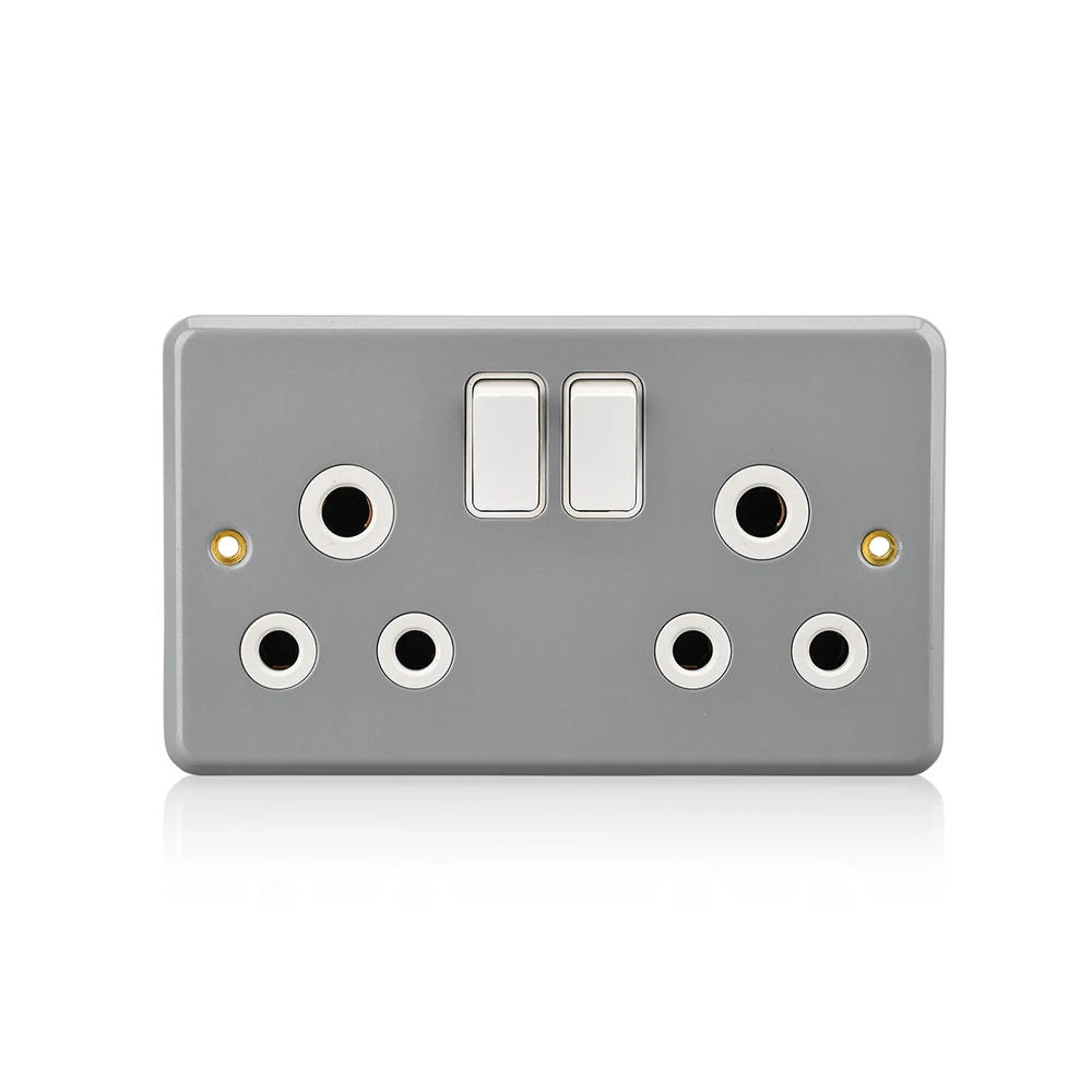 Metal Clad Double Round Power 15a 3 Pin Plug Switch Socket Outlet