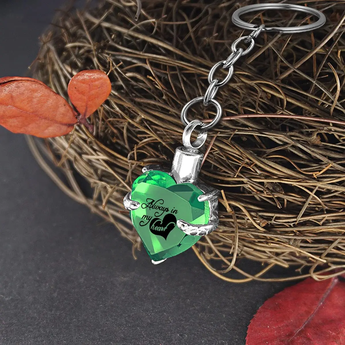 Heart shape Crystal Pendant  KeyChain Cremation Urn Memorial for Human Pets Ashes KeyRing Men Women Jewelry - Always in my heart