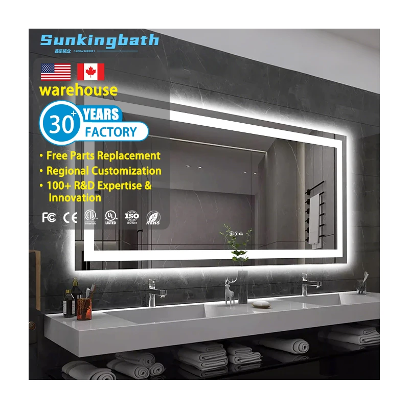 Espejo Decorativos De Lujo Horizontal Rectangle Demist Miroir Led Bathroom Smart Mirror Led Light Mirror with Motion Sensor