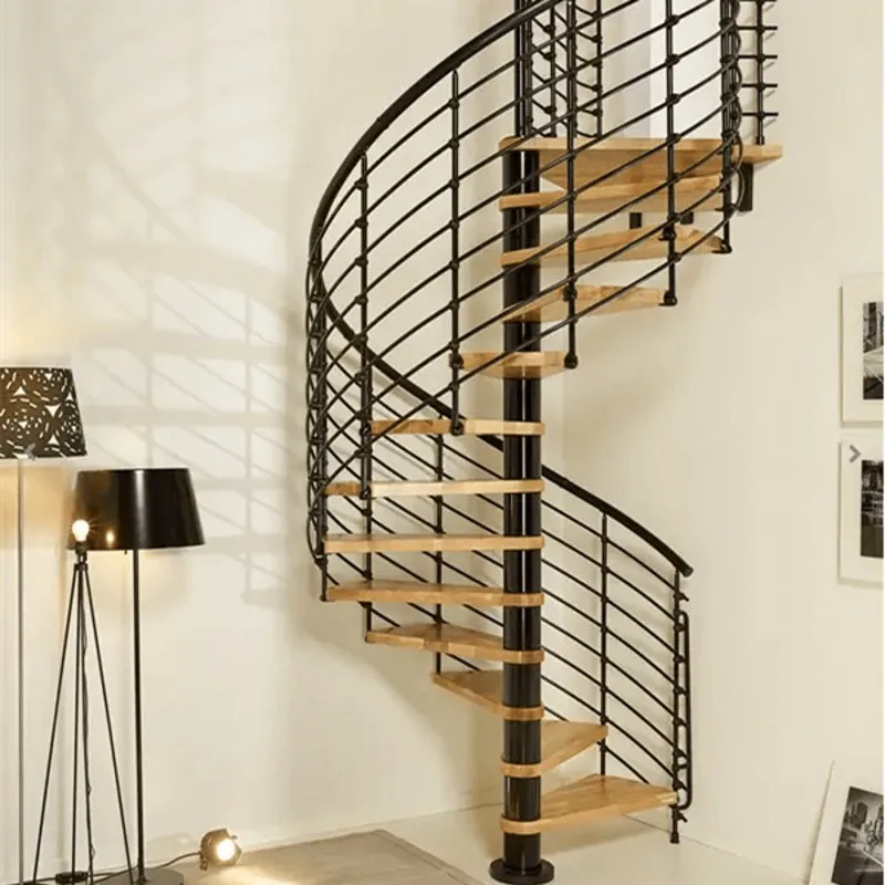 Factory Price Prefabricated Indoor Steel Spiral Staircase Stainless Rod Railing Wooden Step Round Spiral Staircase for Sale