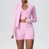 Pink  jacket+shorts+bra