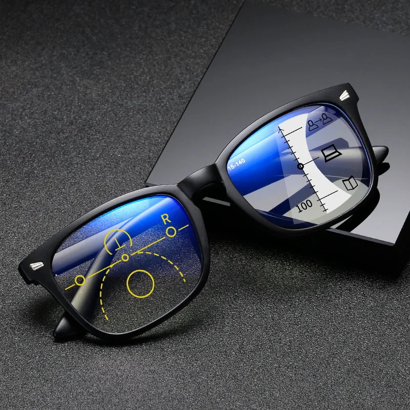 8082 Progressive Multi Focus Anti Blue Light Reading Glasses Intelligent  Automatic Zoom Distance Near Bifocal Presbyopic Glasses