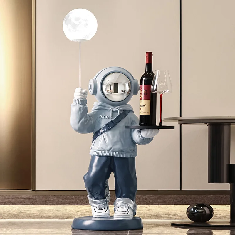 Astronaut Floor Figurine Side Table Moon Lamp Modern Futuristic Home Decor Living Room Creative Functional Ornament