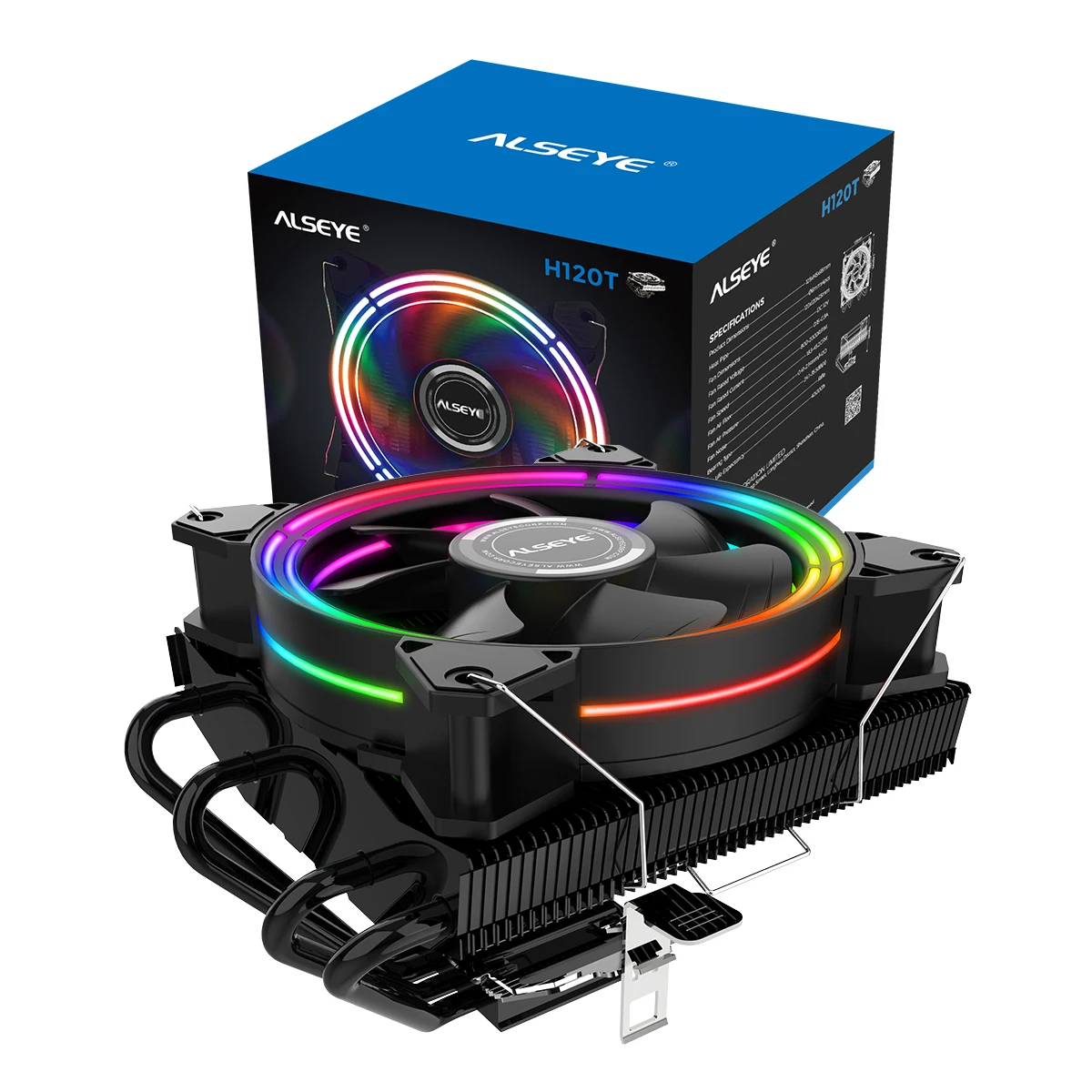 ALSEYE Cpu Cooler and case Fan 120mm with Rgb 4 Heat Pipes