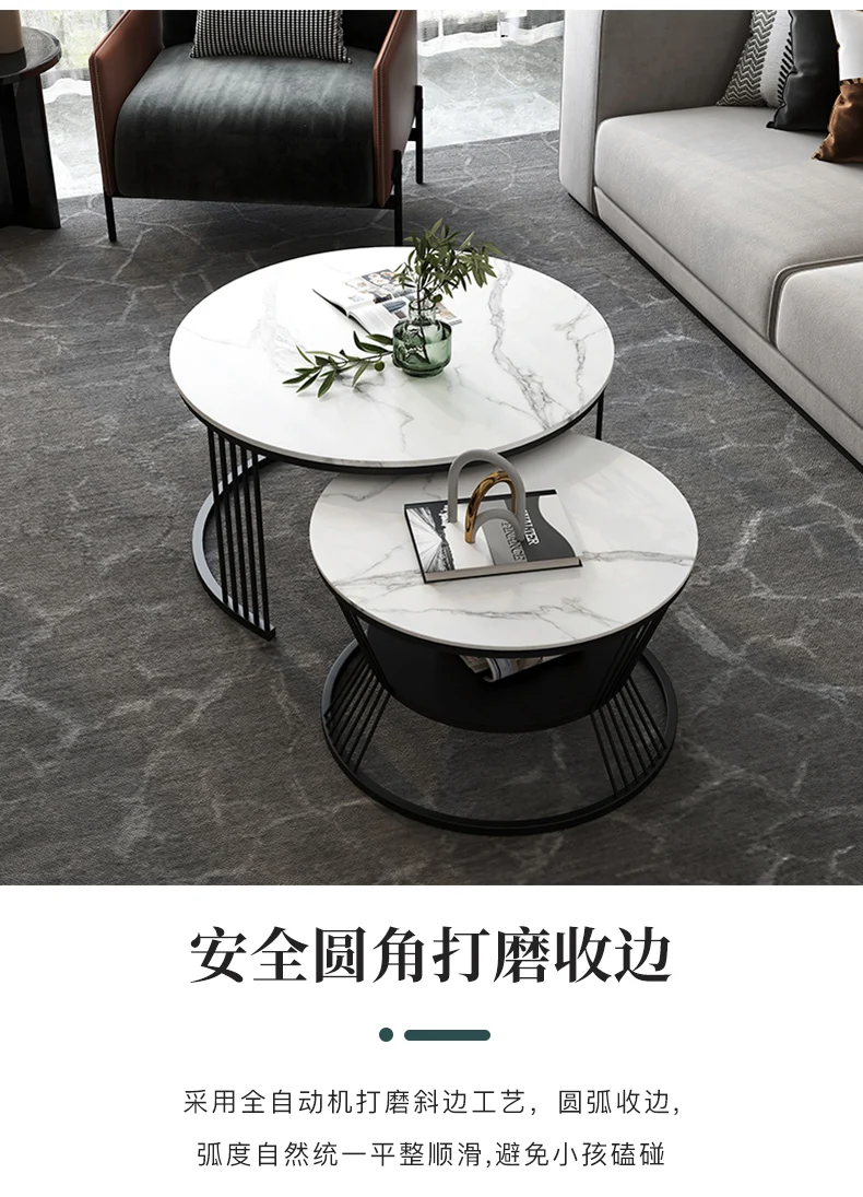 simple white metal stone gold luxury nordic round modern marble top coffee tables nesting center table for living room set home