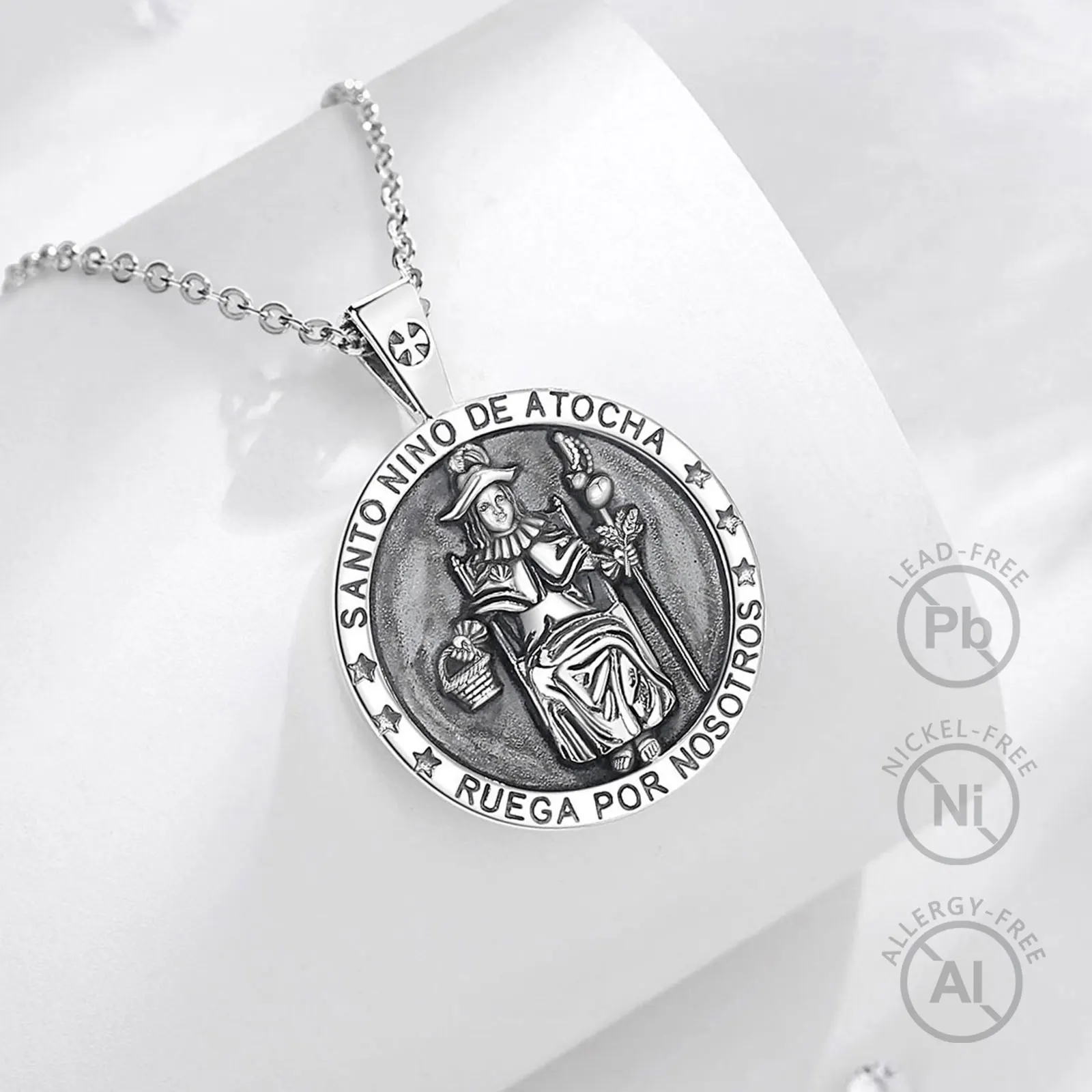 Merryshine Unisex 925 Sterling Silver Santo Nino De Atocha Necklace